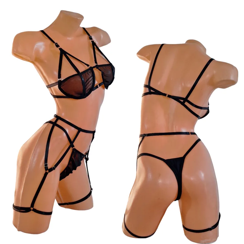 Conjunto Microtul Transparente con Aro y Colaless con Arnes (art 2043) Talle 85 al 100